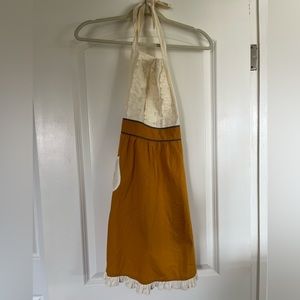 Anthropologie Cream/Mustard Yellow-Brown Ruffled Halter Apron